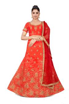 Light-red embroidered Art Silk semi stitched lehenga