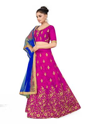 Purple embroidered Art Silk semi stitched lehenga 2
