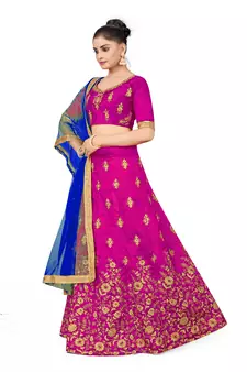 Purple embroidered Art Silk semi stitched lehenga