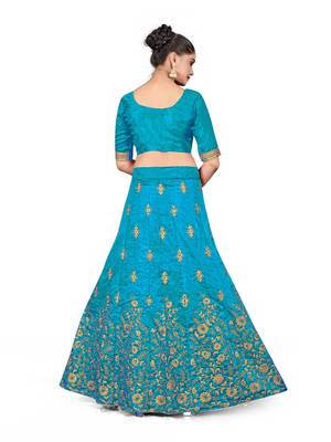 Sky-blue embroidered Art Silk semi stitched lehenga 3