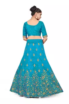 Sky-blue embroidered Art Silk semi stitched lehenga