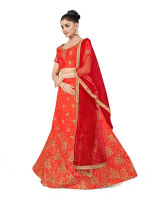 Light-red embroidered Art Silk semi stitched lehenga 2
