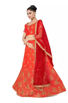 Light-red embroidered Art Silk semi stitched lehenga