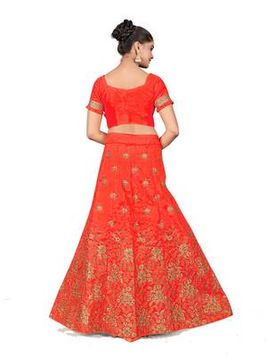 Light-red embroidered Art Silk semi stitched lehenga 3