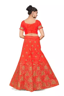 Light-red embroidered Art Silk semi stitched lehenga
