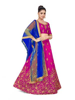 Purple embroidered Art Silk semi stitched lehenga 4