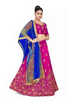 Purple embroidered Art Silk semi stitched lehenga