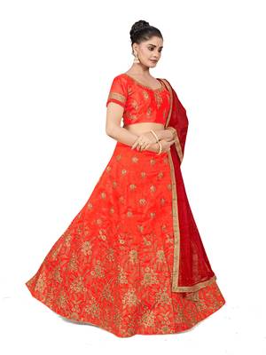 Light-red embroidered Art Silk semi stitched lehenga 4