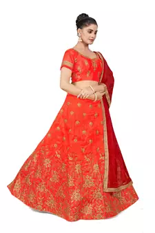 Light-red embroidered Art Silk semi stitched lehenga