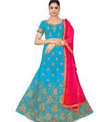 Sky-blue embroidered Art Silk semi stitched lehenga