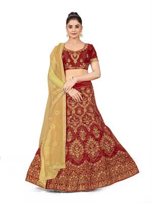 Maroon embroidered Art Silk semi stitched lehenga 1