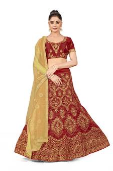 Maroon embroidered Art Silk semi stitched lehenga