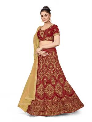 Maroon embroidered Art Silk semi stitched lehenga 2