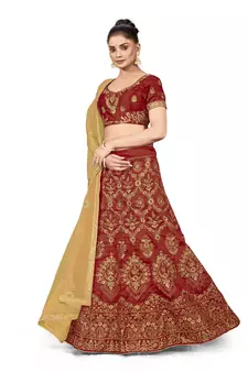 Maroon embroidered Art Silk semi stitched lehenga