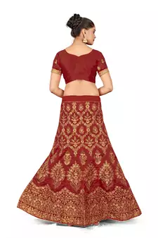 Maroon embroidered Art Silk semi stitched lehenga