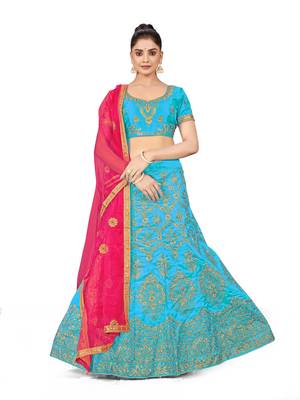 Sky-blue embroidered Art Silk semi stitched lehenga 1