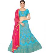 Sky-blue embroidered Art Silk semi stitched lehenga