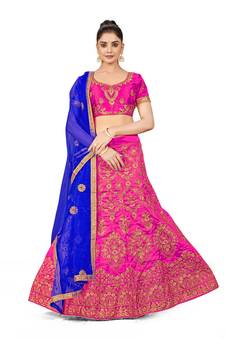 Pink embroidered Art Silk semi stitched lehenga