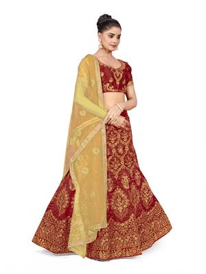 Maroon embroidered Art Silk semi stitched lehenga 4