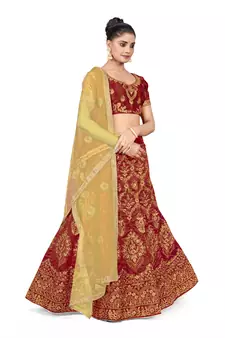 Maroon embroidered Art Silk semi stitched lehenga