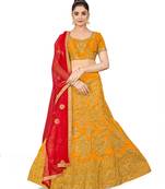 Mustard embroidered Art Silk semi stitched lehenga