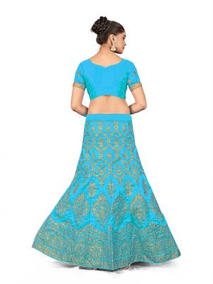 Sky-blue embroidered Art Silk semi stitched lehenga 3