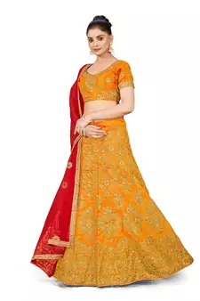 Mustard embroidered Art Silk semi stitched lehenga