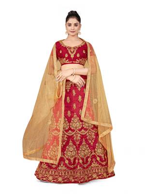 Maroon embroidered Art Silk semi stitched lehenga 1
