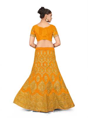 Mustard embroidered Art Silk semi stitched lehenga 3