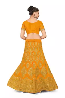 Mustard embroidered Art Silk semi stitched lehenga