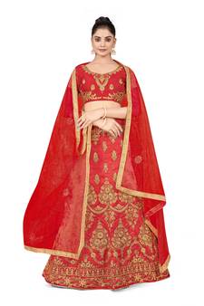 Red Silk Zari Embroidered Lehenga