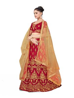 Maroon embroidered Art Silk semi stitched lehenga 2