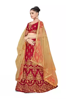 Maroon embroidered Art Silk semi stitched lehenga