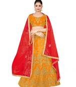 Mustard embroidered Art Silk semi stitched lehenga