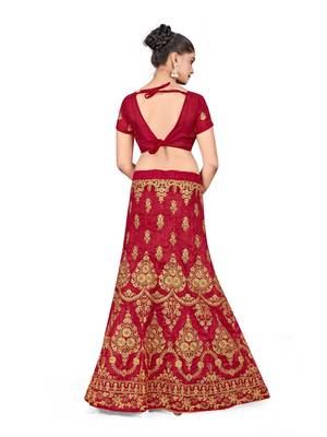 Maroon embroidered Art Silk semi stitched lehenga 3