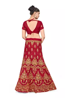 Maroon embroidered Art Silk semi stitched lehenga