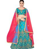 Sky-blue embroidered Art Silk semi stitched lehenga