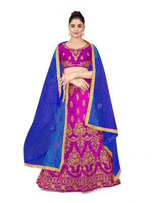 Purple embroidered Art Silk semi stitched lehenga 1