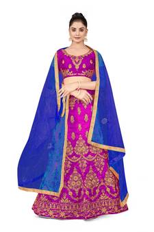 Purple embroidered Art Silk semi stitched lehenga