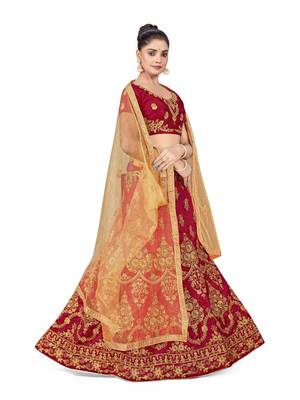 Maroon embroidered Art Silk semi stitched lehenga 4