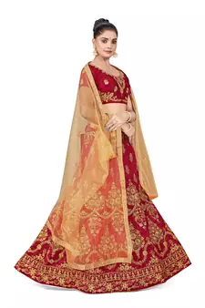 Maroon embroidered Art Silk semi stitched lehenga