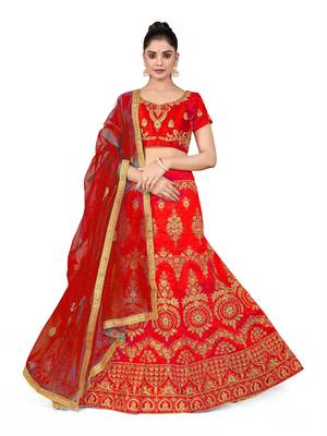 Light-red embroidered Art Silk semi stitched lehenga 1