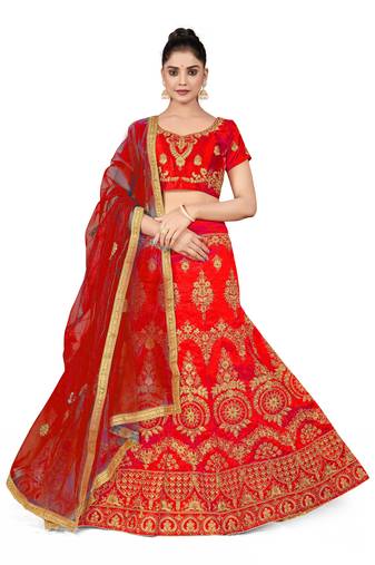Light-red embroidered Art Silk semi stitched lehenga