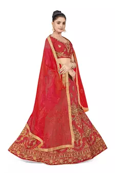 Red Silk Zari Embroidered Lehenga