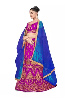 Purple embroidered Art Silk semi stitched lehenga