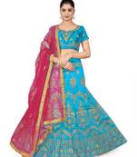 Sky-blue embroidered Art Silk semi stitched lehenga