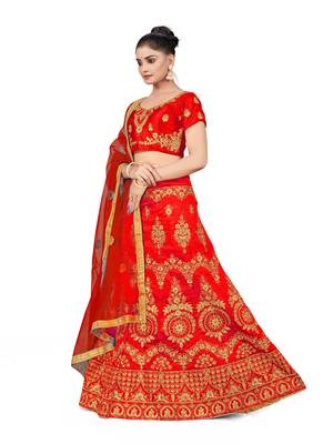 Light-red embroidered Art Silk semi stitched lehenga 2