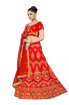 Light-red embroidered Art Silk semi stitched lehenga