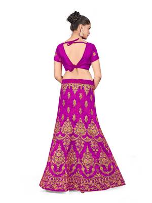 Purple embroidered Art Silk semi stitched lehenga 3