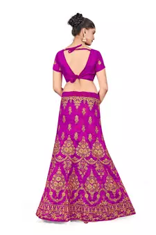 Purple embroidered Art Silk semi stitched lehenga